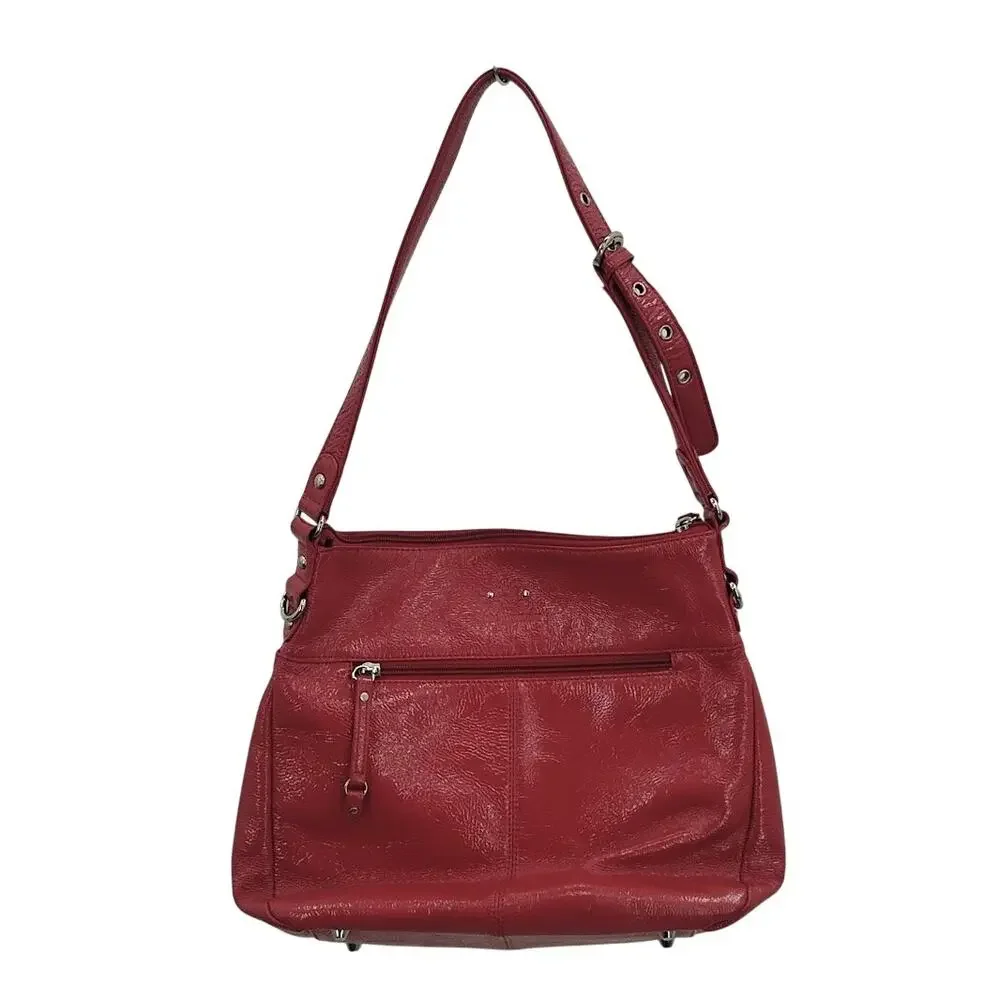 Stone Mountain Cherry Red Patent Leather Shoulder Bag Hobo Silver Studded